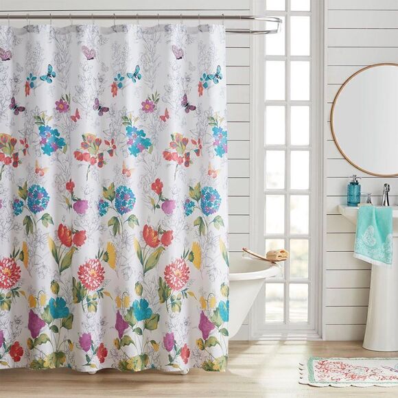 The Pioneer Woman Blooming Bouquet Floral Embroidered Cotton-Rich Shower Curtain - Picture 1 of 11